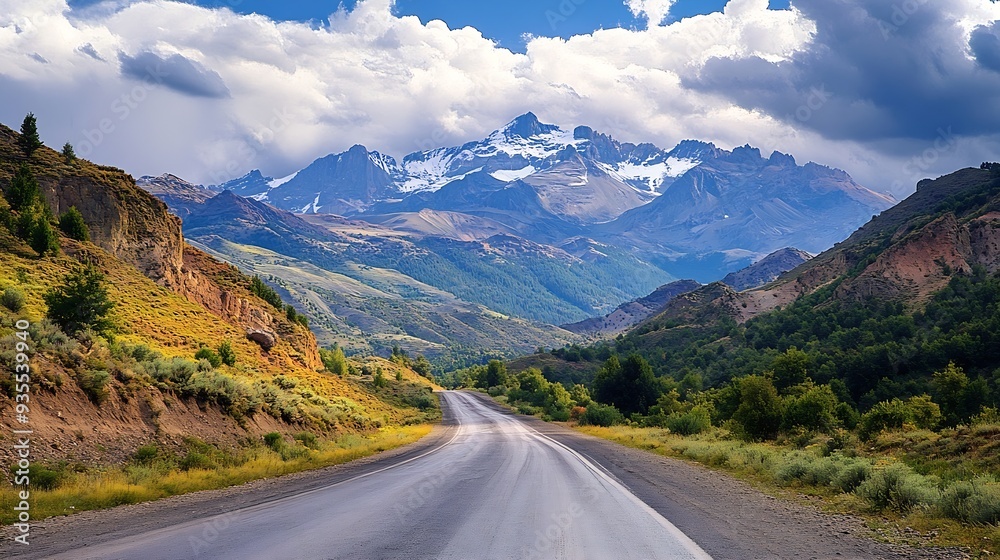 Naklejka premium Landscape with road and mountains : Generative AI