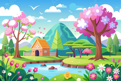 Cottage in a Springtime Landscape with a River
