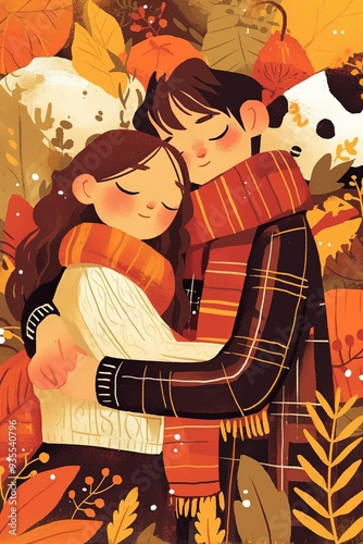 Autumn and Fall Themes, cozy atmosphere with warm tones, flat design illustration