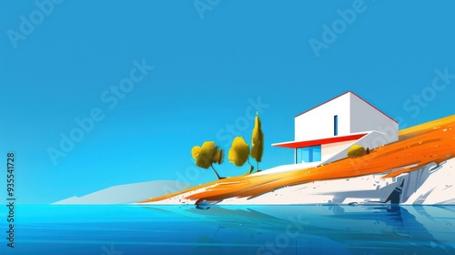 Wallpaper Mural A vibrant flat illustration of a modern home, bursting with color and playful details that inspire imagination and creativity. Torontodigital.ca