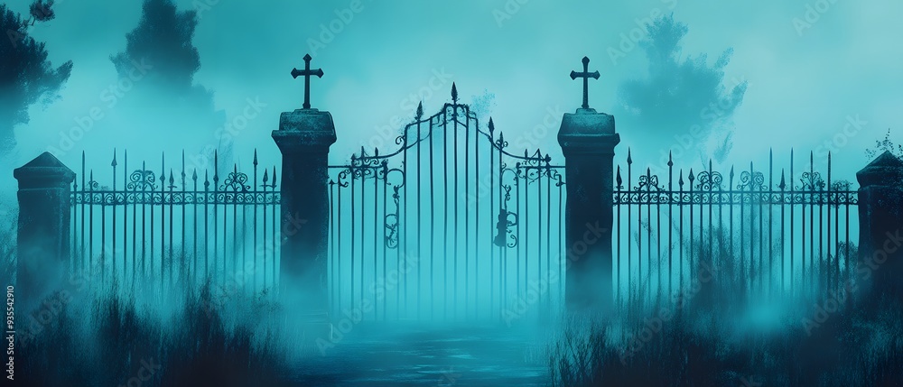 Obraz premium Mysterious Gate in Foggy Forest