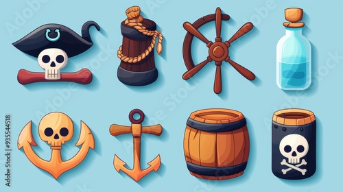 Dive into iconic piratethemed graphics featuring anchors and rum flasks, ideal for games and bold illustrations. photo