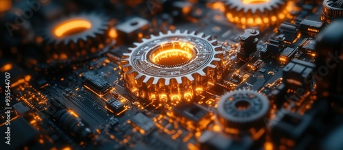 Glowing Gears on Circuit Board