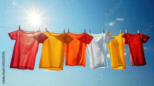 The colorful drying t-shirts