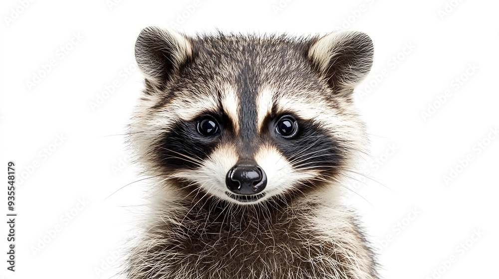 Portrait of a funny raccoon closeup isolated on white background : Generative AI
