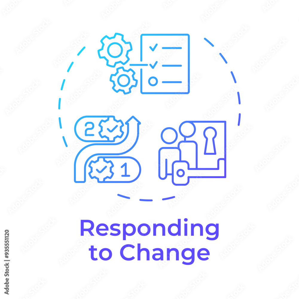 Responding to change blue gradient concept icon. Task organization, regulatory compliance. Round shape line illustration. Abstract idea. Graphic design. Easy to use in infographic, presentation Responding to change blue gradient concept icon. Task organization, regulatory compliance. Round shape line illustration. Abstract idea. Graphic design. Easy to use in infographic, presentation
