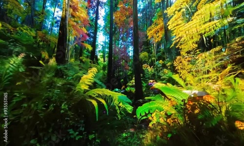 Exploring the Autumn Forest Enter the Colored Forest Area.in the background of the Magic 4K Animation Forest
