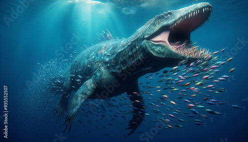 mosasaur in the ocean monster of prehistoric era  photo