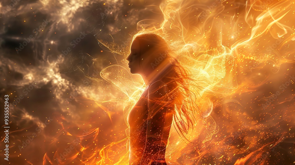 Fiery Spirit: A Woman Embraces the Flames of Passion Fiery Spirit: A Woman Embraces the Flames of Passion