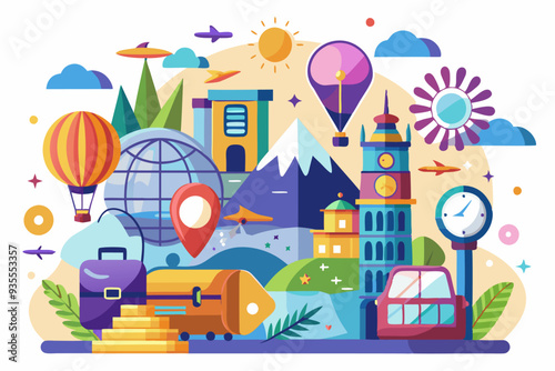 Colorful Illustration of Travel and Exploration