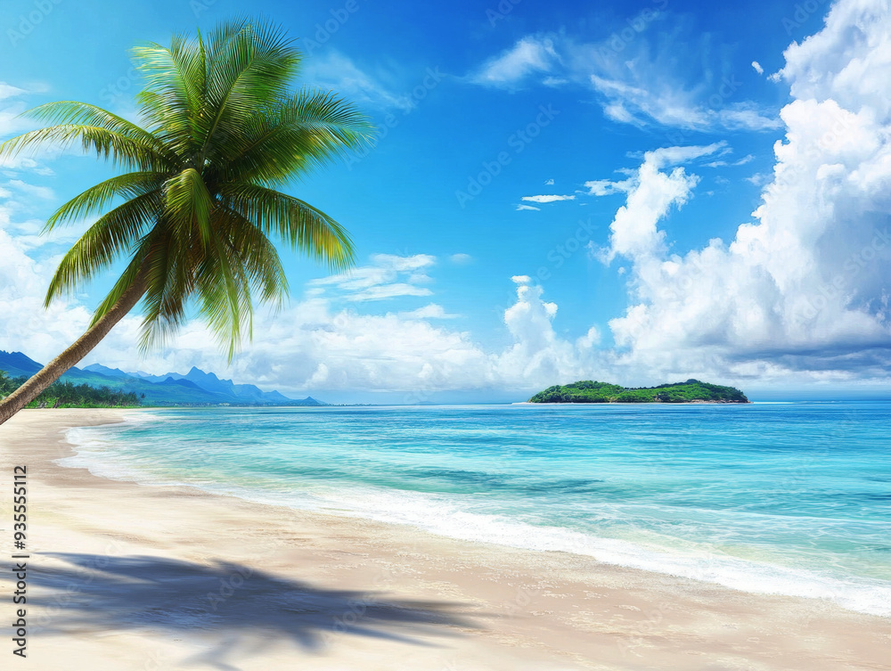 Palm Tree Beach With Clear Turquoise Waters and Sun Palm Tree Beach With Clear Turquoise Waters and Sun