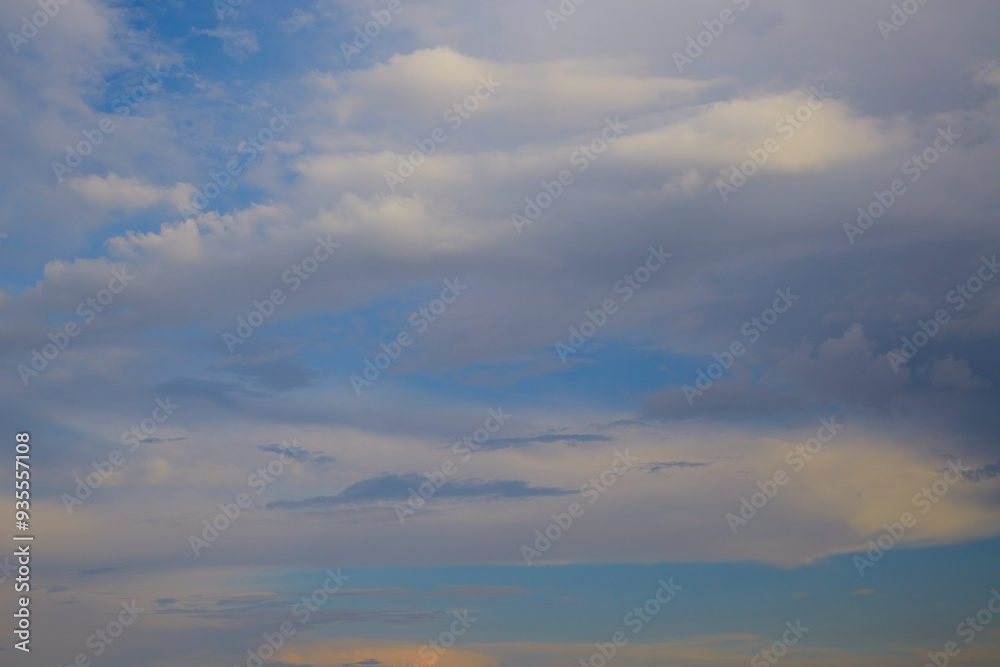 Cumulonimbus, clouds in the evening sky, pastel colors on clouds in the sky cover the sky to the horizon. Cumulonimbus, clouds in the evening sky, pastel colors on clouds in the sky cover the sky to the horizon.