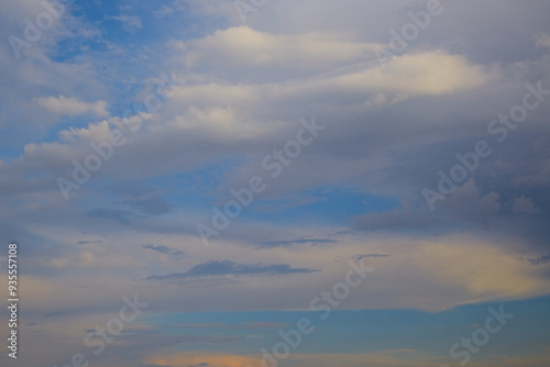  Cumulonimbus, clouds in the evening sky, pastel colors on clouds in the sky cover the sky to the horizon.