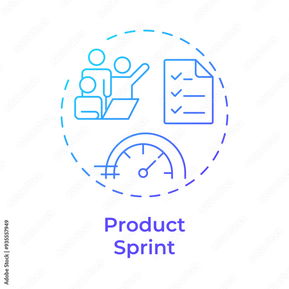 Product sprint blue gradient concept icon. Scrum methodology, agile. Project development. Round shape line illustration. Abstract idea. Graphic design. Easy to use in infographic, presentation Product sprint blue gradient concept icon. Scrum methodology, agile. Project development. Round shape line illustration. Abstract idea. Graphic design. Easy to use in infographic, presentation
