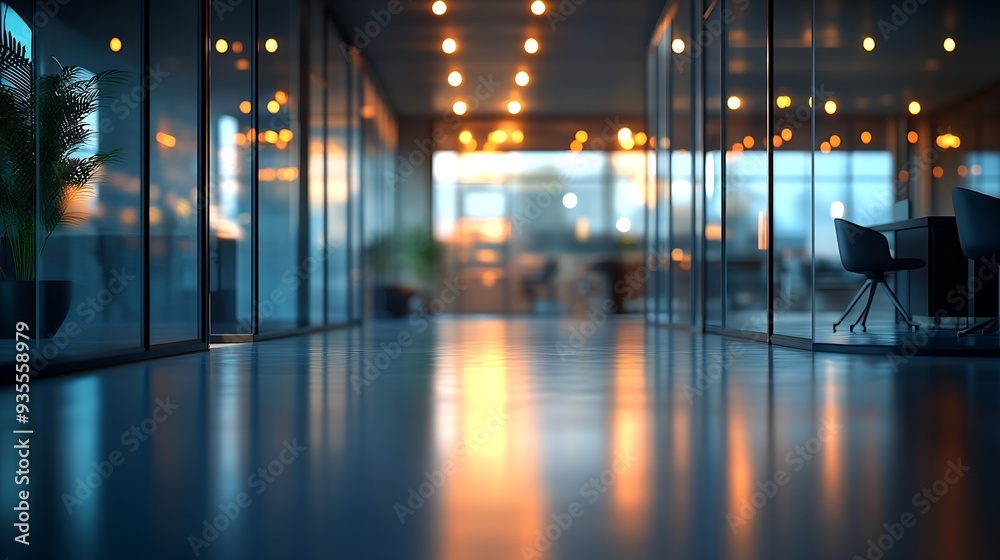 The open space office is empty and dim Abstract light effect on office interior background for design : Generative AI