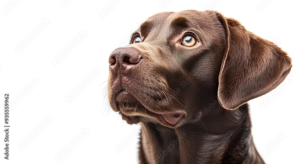 Studio headshot portrait of Chocolate Labrador retriever with quirky expression against a white background : Generative AI Studio headshot portrait of Chocolate Labrador retriever with quirky expression against a white background : Generative AI