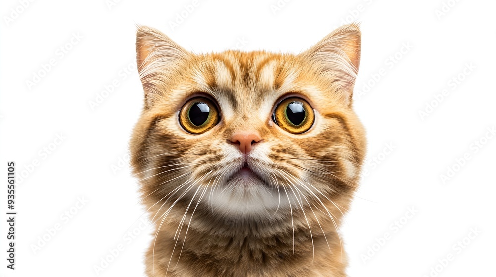 Obraz premium Portrait of a surprised cat Scottish Straight closeup isolated on white background : Generative AI