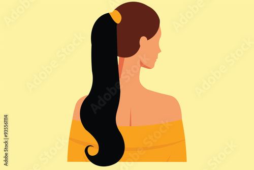 beautiful woman with long ponytail hairstyle. head to shoulder. concept of beauty, woman, lifestyle, salon. vector illustration..