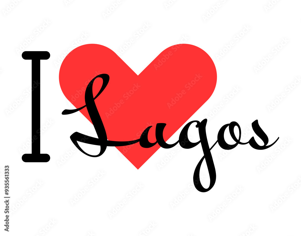 I love Lagos, city of Nigeria. Hand drawn letters with red heart. Vector illustration lettering, modern design I love Lagos, city of Nigeria. Hand drawn letters with red heart. Vector illustration lettering, modern design