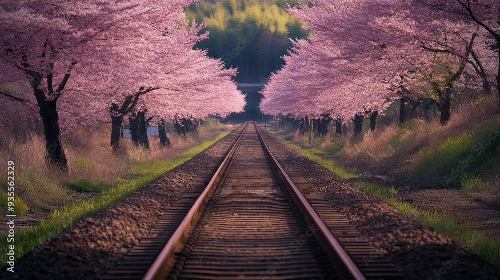 Fototapeta premium Cherry Blossoms Railway