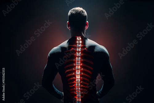 Man suffering from back and neck pain on light grey background