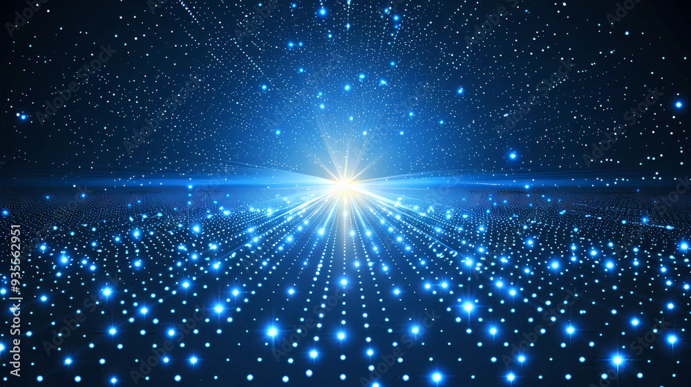 Naklejka premium Abstract dot light on dark blue background.Particle Technology Background.Big data concept.