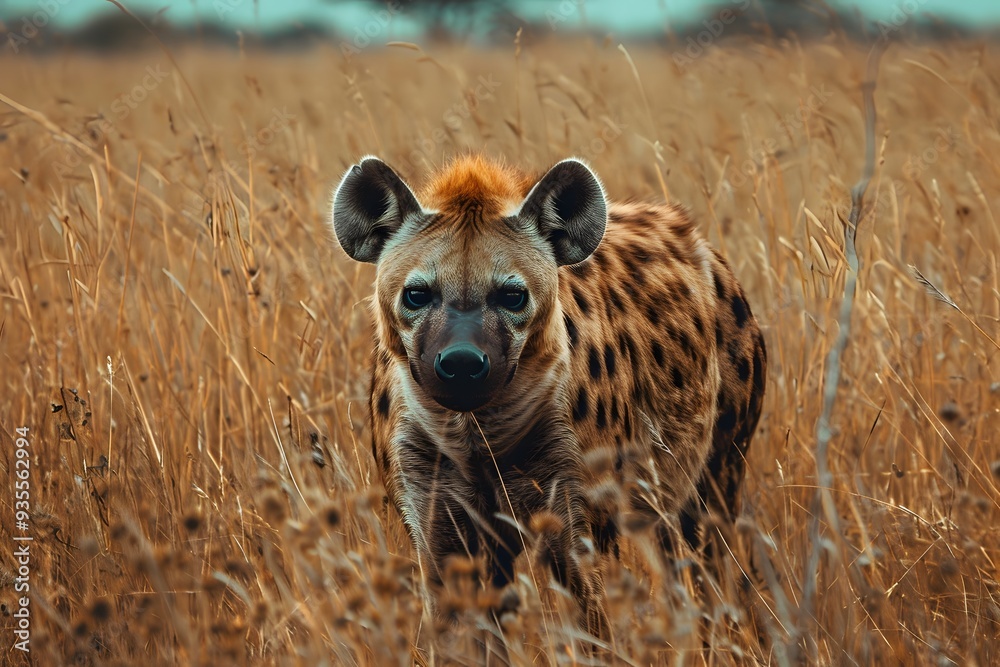 Spotted hyena, a fierce predator, prowls the vast savannah of Serengeti National Park, Kenya Spotted hyena, a fierce predator, prowls the vast savannah of Serengeti National Park, Kenya