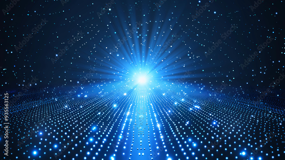 Fototapeta premium Abstract dot light on dark blue background.Particle Technology Background.Big data concept.