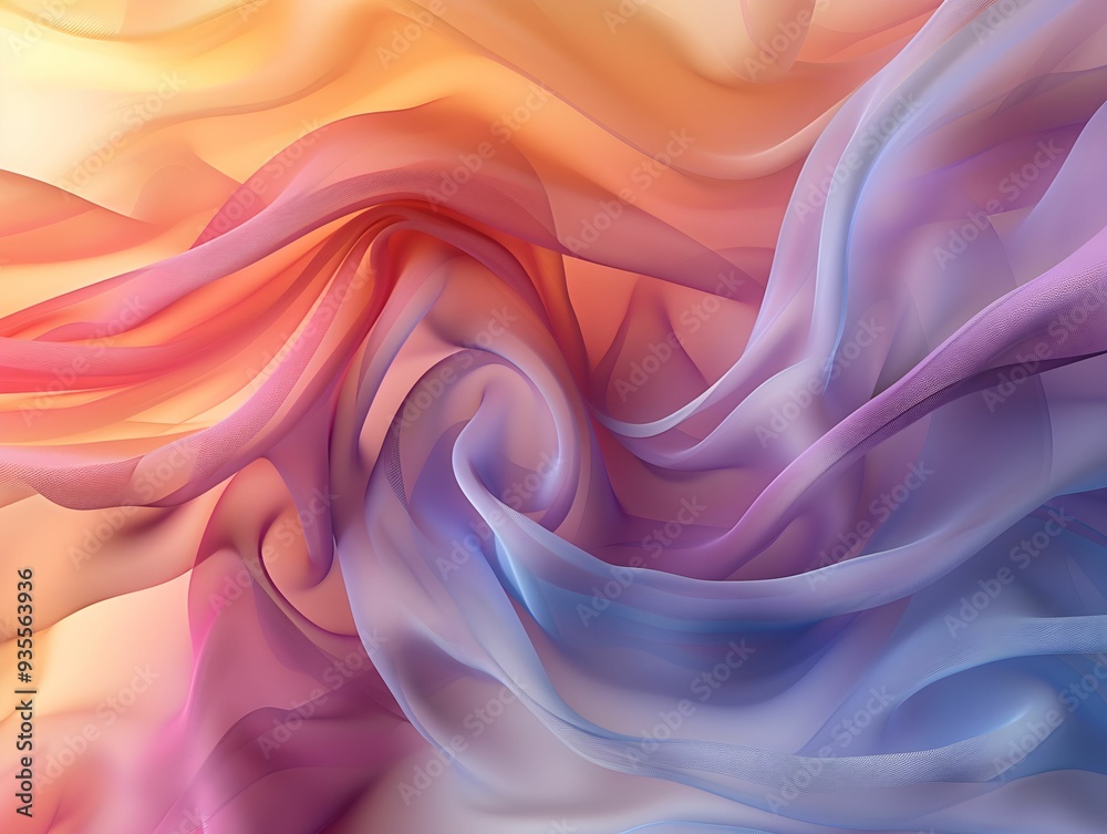 Obraz premium Elegant swirls of colorful fabric create a dreamy abstract pattern in warm hues of orange, pink, and purple during afternoon light