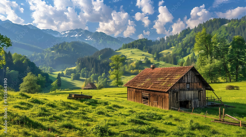 A rustic barn being renovated by carpenters, with beams and planks being replaced, traditional tools A rustic barn being renovated by carpenters, with beams and planks being replaced, traditional tools