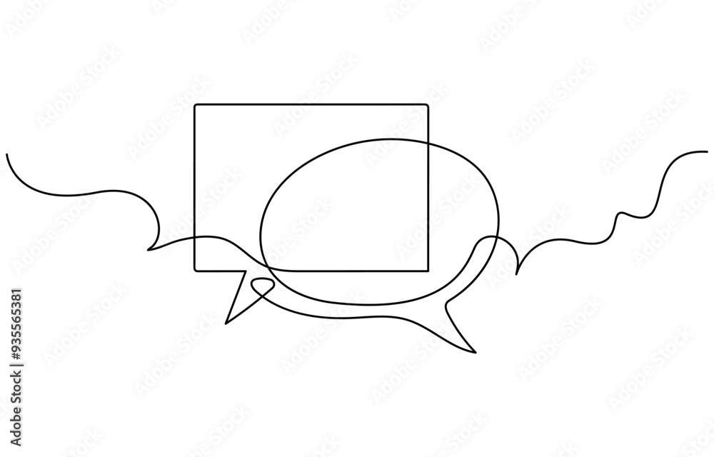 Continuous one line drawing of speech bubble. Doodle Vector illustration, Speech bubble line art continuous one line drawing. Simple linear style. Dialogue, chat, thought cloud icon