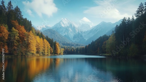 mountains mountain zugspitze forest and lake bavaria bayern alps beautiful landscape scenery nature photography island autumn coast : Generative AI