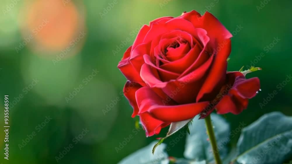 A Single Red Rose Blooms in the Garden, A Symbol of Love and Beauty A Single Red Rose Blooms in the Garden, A Symbol of Love and Beauty