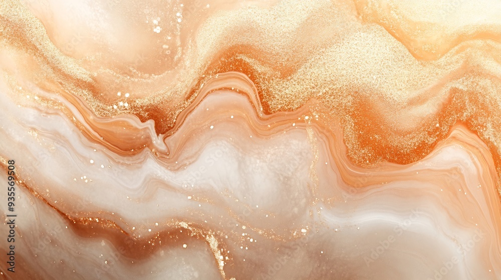 Obraz premium Abstract fluid art background light brown and bronze colors Liquid marble Acrylic painting on canvas with beige shiny gradient Alcohol ink backdrop with pearl wavy pattern : Generative AI