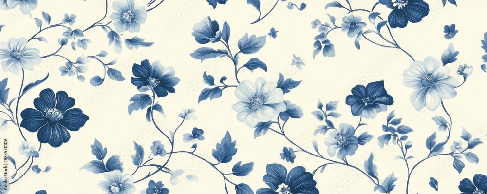 Blue Floral Pattern on Cream Background, floral , pattern , textile , fabric Blue Floral Pattern on Cream Background, floral , pattern , textile , fabric