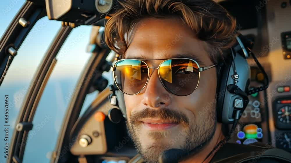 a self-assured male pilot in an aircraft cockpit a self-assured male pilot in an aircraft cockpit