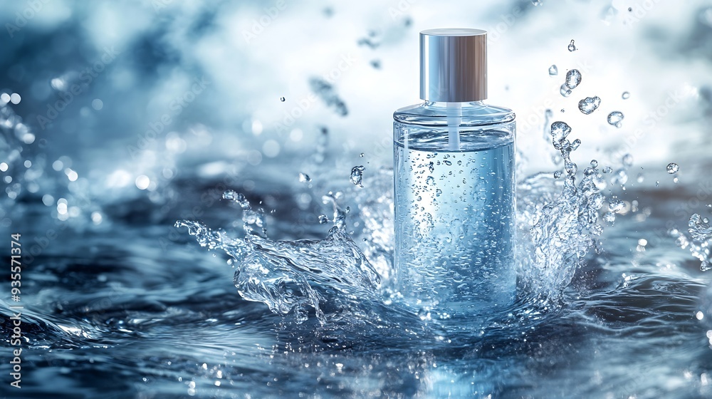 serum bottle in water with splashes and waves : Generative AI serum bottle in water with splashes and waves : Generative AI