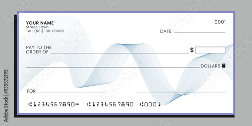 Check template. Blank bank payment cash cheque. Vector