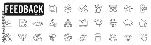Feedback line icon set 3. Review, like, customer, message, chat, comment etc. Editable stroke
