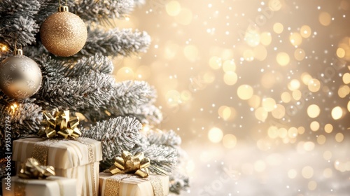 A close up of a christmas tree with presents under it, AI