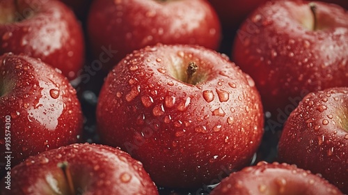 Wet Apple Freshness Detailed view of wet apples apt for culinary arts or nutrition education : Generative AI