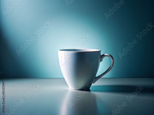 Sleek Modern Minimalist Cup with Clean Lines on Monochromatic Background in Crisp Focus with High-Key Lighting and Cool Desaturated Color Palette. photo