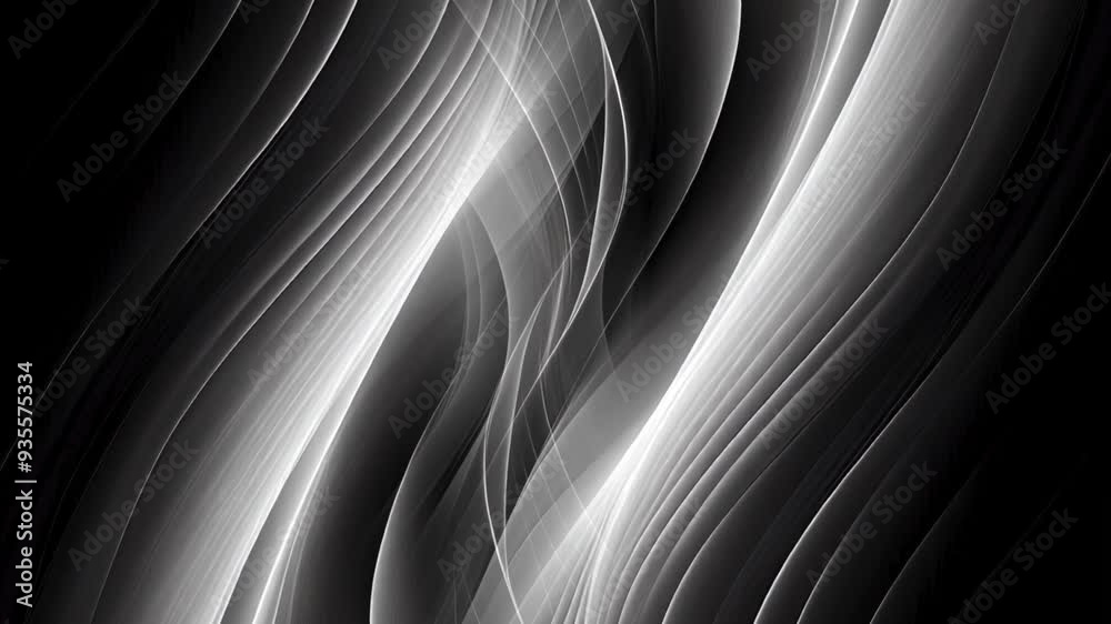 4K Abstract black and white wave design with smooth curves and ...