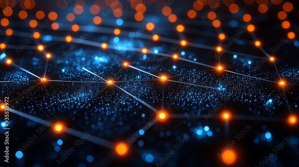 abstract background with illuminated fiber optic connections, featuring dynamic glowing lines, cyberpunk colors, and futuristic digital effects.