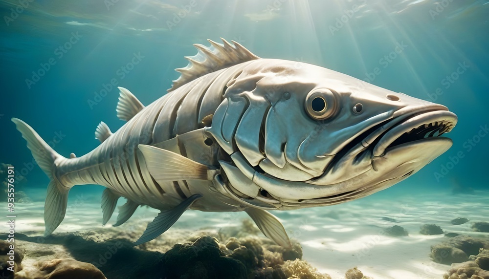 Fototapeta premium Prehistoric Fish Monster Dinosaur Abyssal Tuna Aquatic Wildlife Swimming in the Ocean