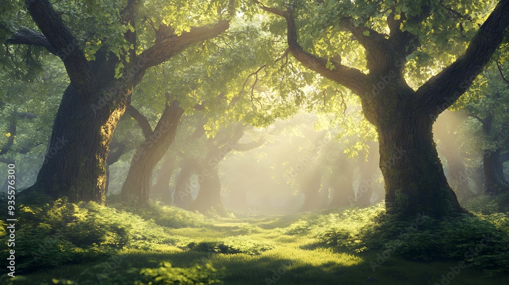 9. Majestic 3D forest scene with towering ancient trees and a soft, dappled light, rendered on a pristine background 9. Majestic 3D forest scene with towering ancient trees and a soft, dappled light, rendered on a pristine background