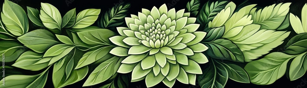 Green Floral Tapestry, Acrylic Painting, Lush Foliage, Flower, Nature, , Green Floral Tapestry, Acrylic Painting, Lush Foliage, Flower, Nature, ,