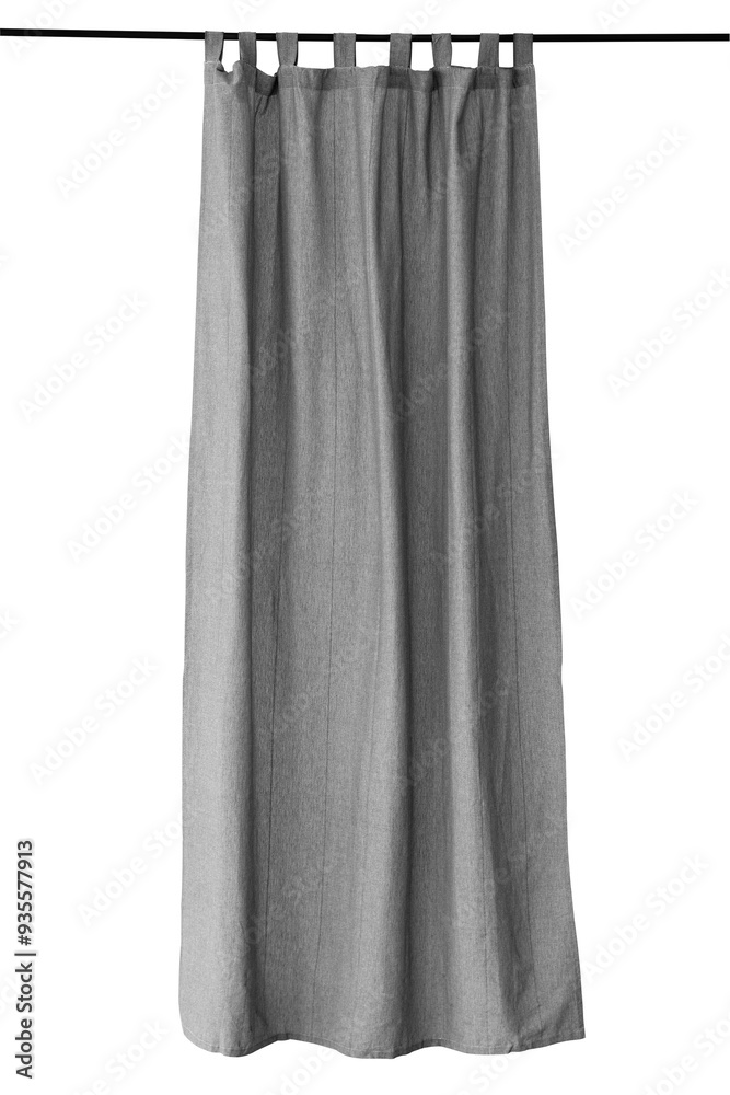 Gray drapery hanging from a curtain rod design element