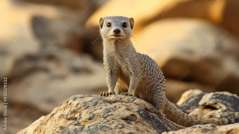 Fototapeta premium Curious Mongoose on a Rocky Outcrop