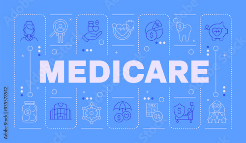 Governmental healthcare insurance light blue word concept. Federal health care plans. Horizontal vector image. Headline text surrounded by editable outline icons. Hubot Sans font used